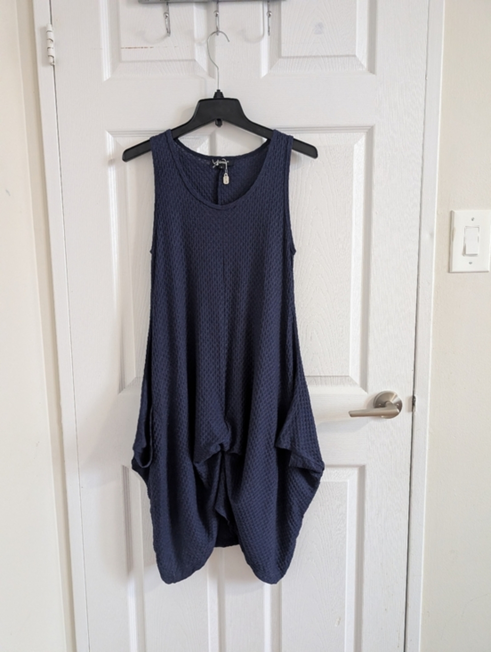 NWOT Blue Lagenlook Multi-Way Waffle Knit Architectural Boho Art-to-wear Dress S